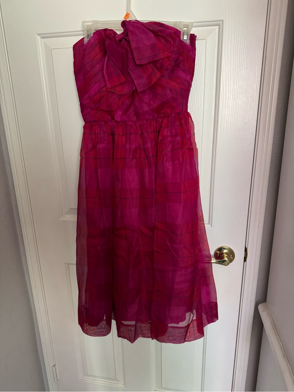 Albert Nipon Strapless Fuchsia Plaid Party Dress